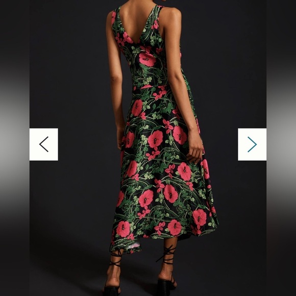 Maeve Anthropologie Satin Feel Sleeveless Ruched Floral Midi Dress Size 4 - Picture 14 of 15